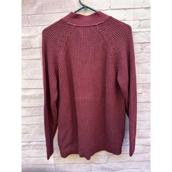 NWT Gap Shaker Stitch Chunky Knit Size L Boyfriend Grandpa Cardigan Burgundy - Picture 8 of 11